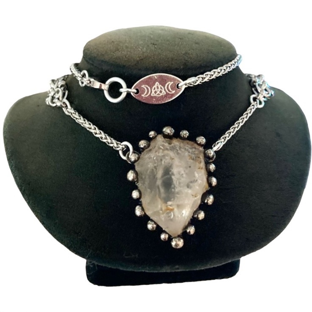 Smokey herkimer diamond crystal quartz stainless steel maille handmade necklace